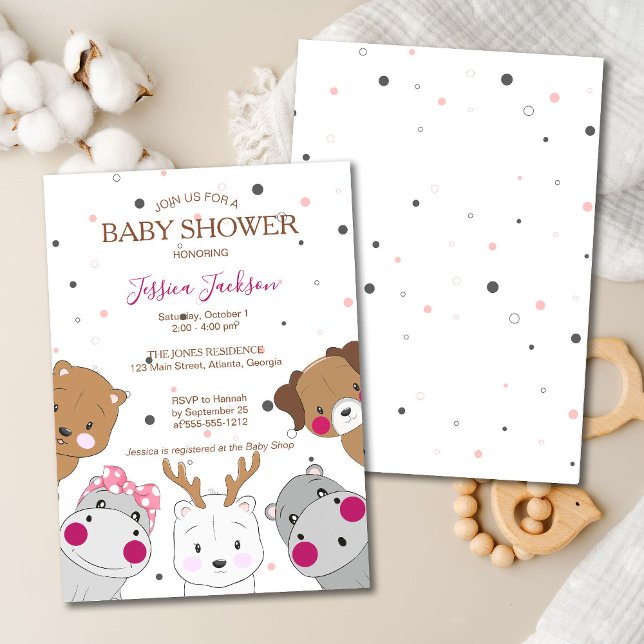 Invitation Animaux de dessin animé mignons Fête de bébé de ge (Créateur téléchargé)