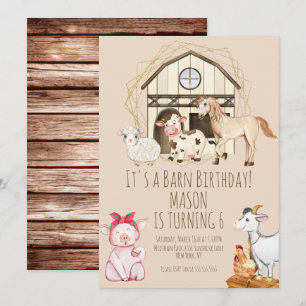 Invitation Animaux de Ferme à l'Aquarelle Fête d'Anniversaire