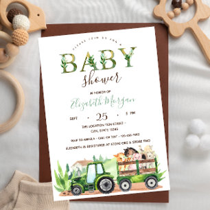 Invitation Animaux de ferme à l'aquarelle Tracteur Baby Showe