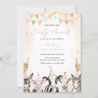 Invitation Animaux de ferme appelant toute la fête 1er annive