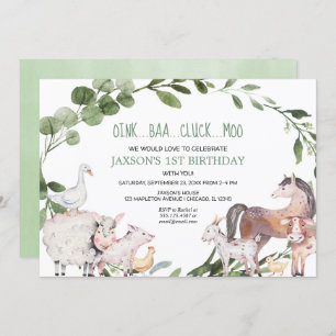 Invitation Animaux de ferme aquarelle baryton garçon annivers