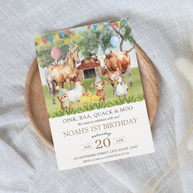 Invitation Animaux de ferme Aquarelle fête d'anniversaire (Party farm animals kids birthday party invitation)