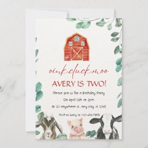 Invitation Animaux de ferme avec verdure fête d'anniversaire