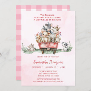 Invitation Animaux de ferme Baby shower de camion rose