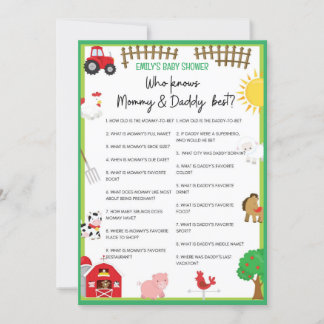 Invitation Animaux de ferme Baby shower Taille du jeu Invitat