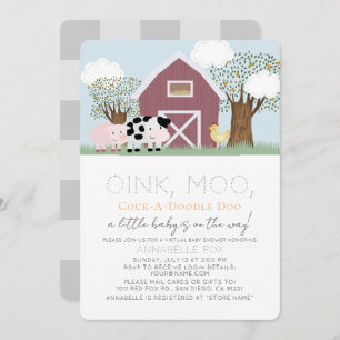 Invitation Animaux de ferme Baby shower virtuel Barnyard