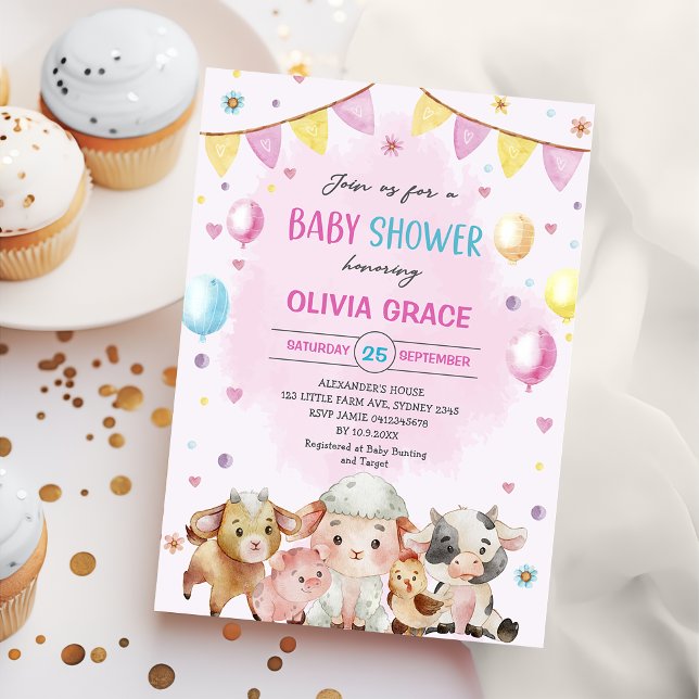 Invitation Animaux de ferme Ballons Barnyard Baby shower (Créateur téléchargé)
