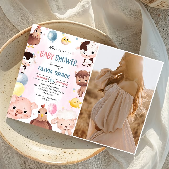 Invitation Animaux de ferme Ballons Barnyard Baby shower phot (Créateur téléchargé)