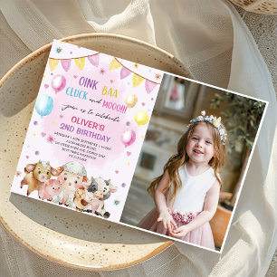 Invitation Animaux de ferme Ballons de nid Photo d'anniversai