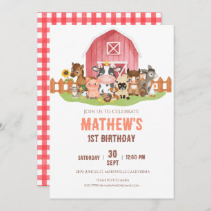 Invitation Animaux de ferme Barnyard 1er 2e anniversaire