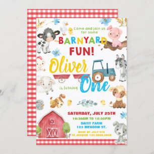 Invitation Animaux de ferme Barnyard 1er Anniversaire Turner
