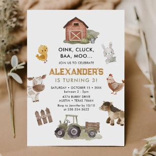 Invitation Animaux de ferme Barnyard 3e anniversaire
