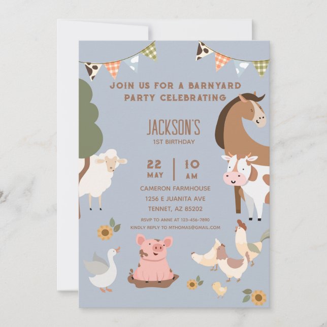 Invitation Animaux de ferme Barnyard Anniversaire (Devant)