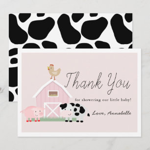 Invitation Animaux de ferme Barnyard Baby shower rose Merci