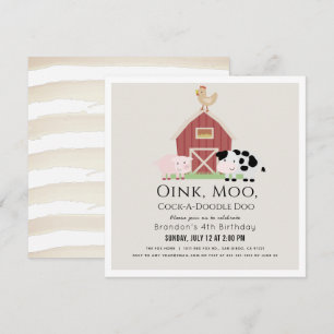 Invitation Animaux de ferme Barnyard Beige Carré d'anniversai