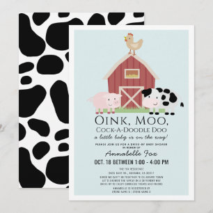 Invitation Animaux de ferme Barnyard Blue Drive Baby shower