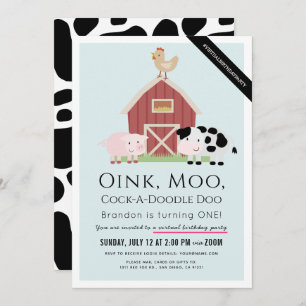 Invitation Animaux de ferme Barnyard Blue Virtual 1er anniver