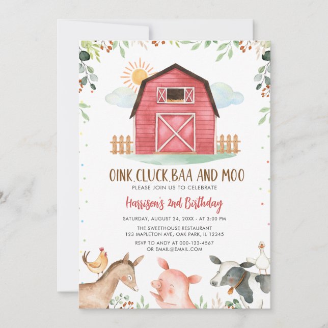 Invitation Animaux de ferme Barnyard Boy Anniversaire (Devant)