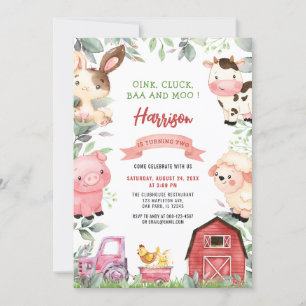 Invitation Animaux de ferme Barnyard Oink Baa Moo Anniversair