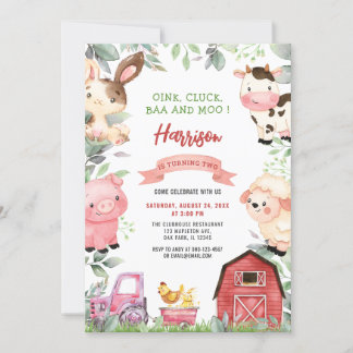 Invitation Animaux de ferme Barnyard Oink Baa Moo Anniversair