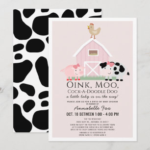 Invitation Animaux de ferme Barnyard Pink Baby shower Drive-b