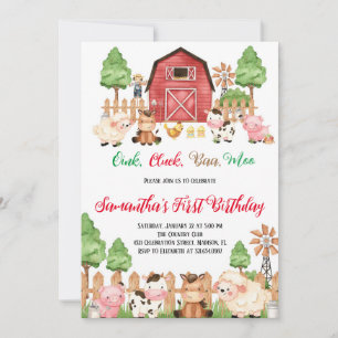 Invitation Animaux de ferme Barnyard Red Boy fête d'anniversa