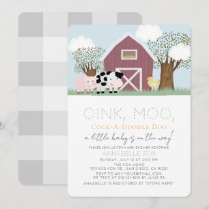 Invitation Animaux de ferme Barnyard Red Grange Baby shower
