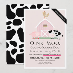 Invitation Animaux de ferme Barnyard Rose Girl Anniversaire v