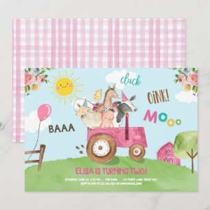 Invitation Animaux de ferme Barnyard Tracteur Pink Farmhouse