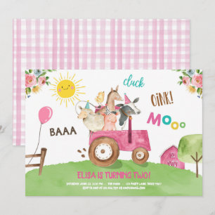 Invitation Animaux de ferme Barnyard Tracteur Pink Farmhouse