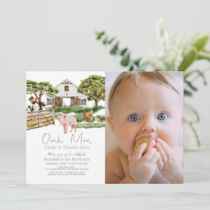 Invitation Animaux de ferme Barnyard W/C Photo 1er anniversai