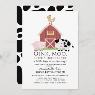 Invitation Animaux de ferme Barnyard White Baby shower virtue