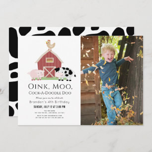 Invitation Animaux de ferme Barnyard White Photo Anniversaire