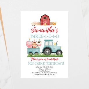 Invitation Animaux de ferme Blue Boy Barnyard Fête d'annivers