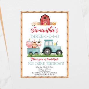 Invitation Animaux de ferme Blue Boy Barnyard Fête d'annivers