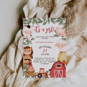 Invitation Animaux de ferme Boho Cute Girls Baby shower