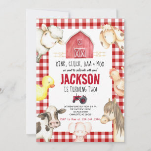 Invitation Animaux de ferme Boy Red En vichy Barnyard Birthda