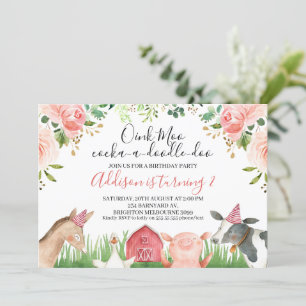 Invitation Animaux de ferme de feuillage rose Floral