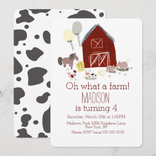 Invitation Animaux de Ferme de Grange Minimaliste Fête d'anni