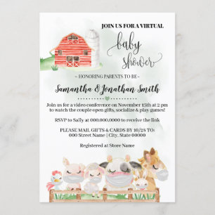 Invitation Animaux de ferme Distance sociale Baby shower virt
