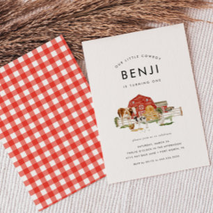 Invitation Animaux de ferme Enfants Cowboy 1er anniversaire f