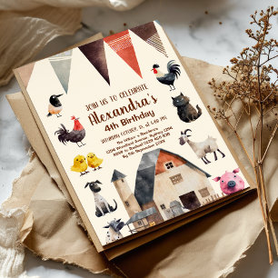 Invitation Animaux de ferme Enfants Fermiers Fête d'anniversa