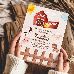 Invitation Animaux de ferme Fille 1er anniversaire