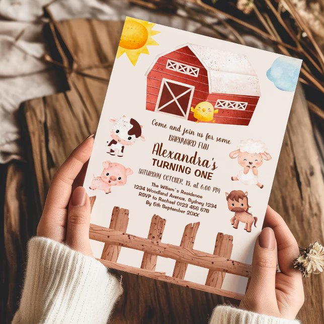 Invitation Animaux de ferme Fille 1er anniversaire (Créateur téléchargé)