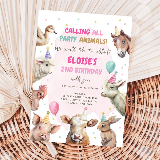 Invitation Animaux de ferme Fille Appelant Animaux de fête An (Créateur téléchargé)