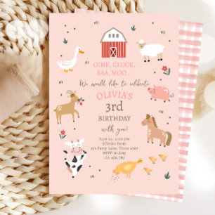 Invitation Animaux de ferme Fille En vichy Barnyard Anniversa