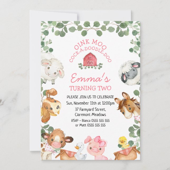 Invitation Animaux de ferme Grange rouge Foliage Anniversaire (Devant)