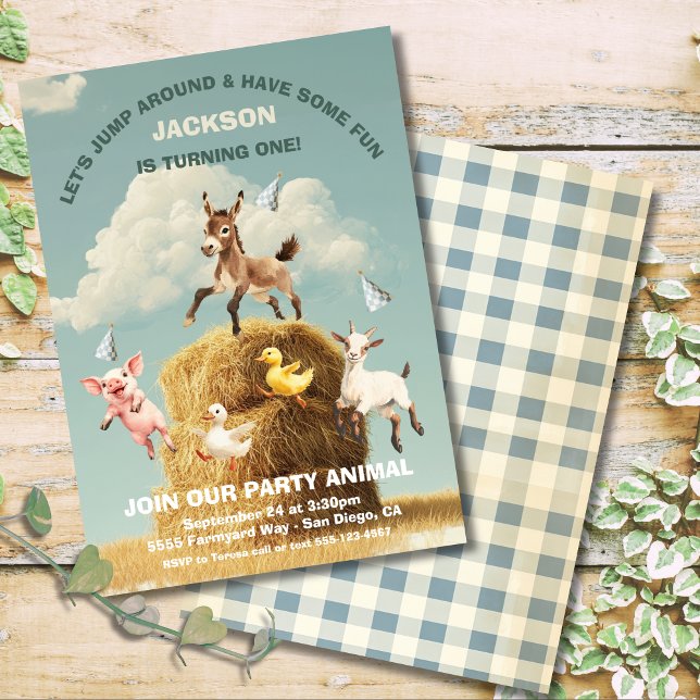 Invitation Animaux de ferme Jumping foin fête d'anniversaire (Créateur téléchargé)