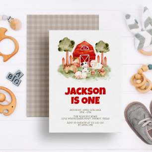 Invitation Animaux de ferme Mignonne aquarelle garçon 1er ann