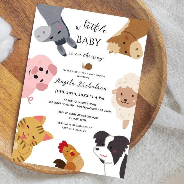 Invitation Animaux de ferme mignons, douche de bébé à l'aquar (Créateur téléchargé)